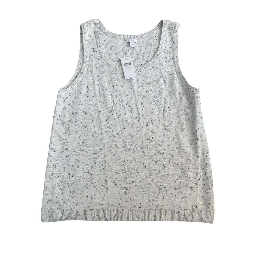 J.Jill Soft Knit Speckled Cream Navy Sleeveless Tank Top Sweater L